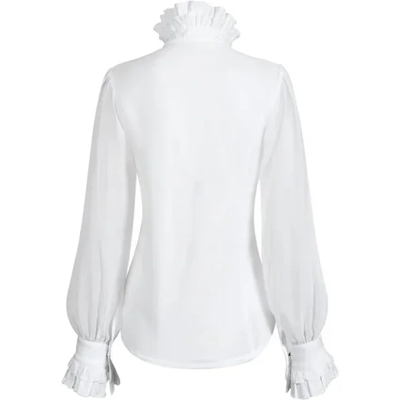 Women Victorian Long Sleeve Shirt Ruffle Stand Collar Blouse